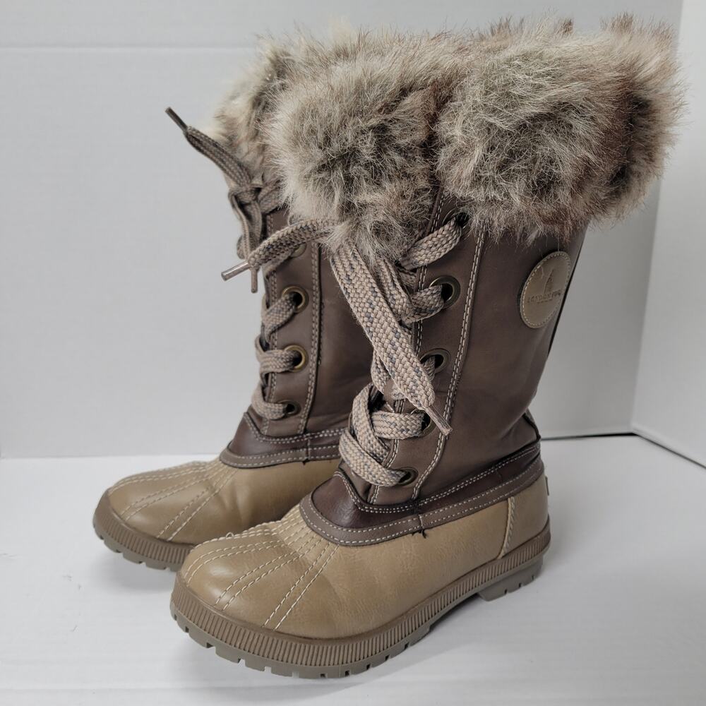 London Fog Melton 2 womens winter duck boots snow boots faux fur brown size 7
